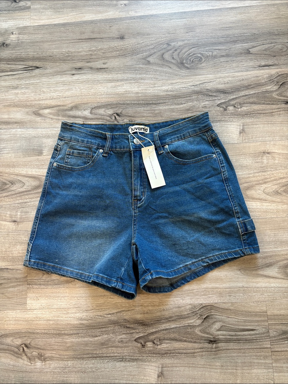 Women's Blue Denim High-Waist Carpenter Shorts